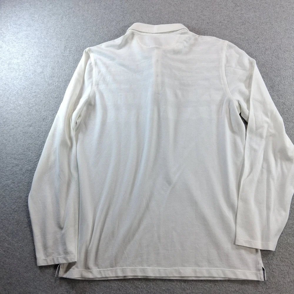 Banana Republic Polo Shirt Mens L White Performance Pique Long Sleeve Chevron